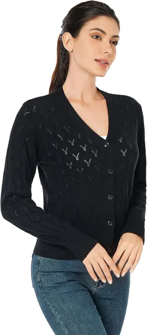 AmlieBoutik Women Lightweight Button Down Long Sleeve Casual V Neck Soft Crochet Knit Fall Cardigan Sweater Tops
