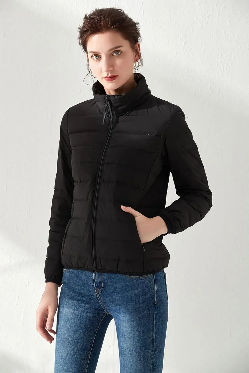 Amxiway Women's Ultra Light Weight Packable Coat Outdoor Puffer Short Down Jacket