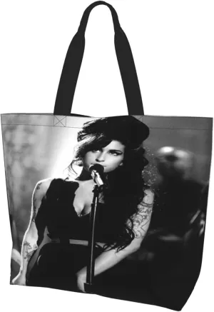Amy Musics Winehouse Women's Tote Bag Large Capacity Shoulder Bags Casual Handbags Shopping Grocery Bag Work Bag, Black