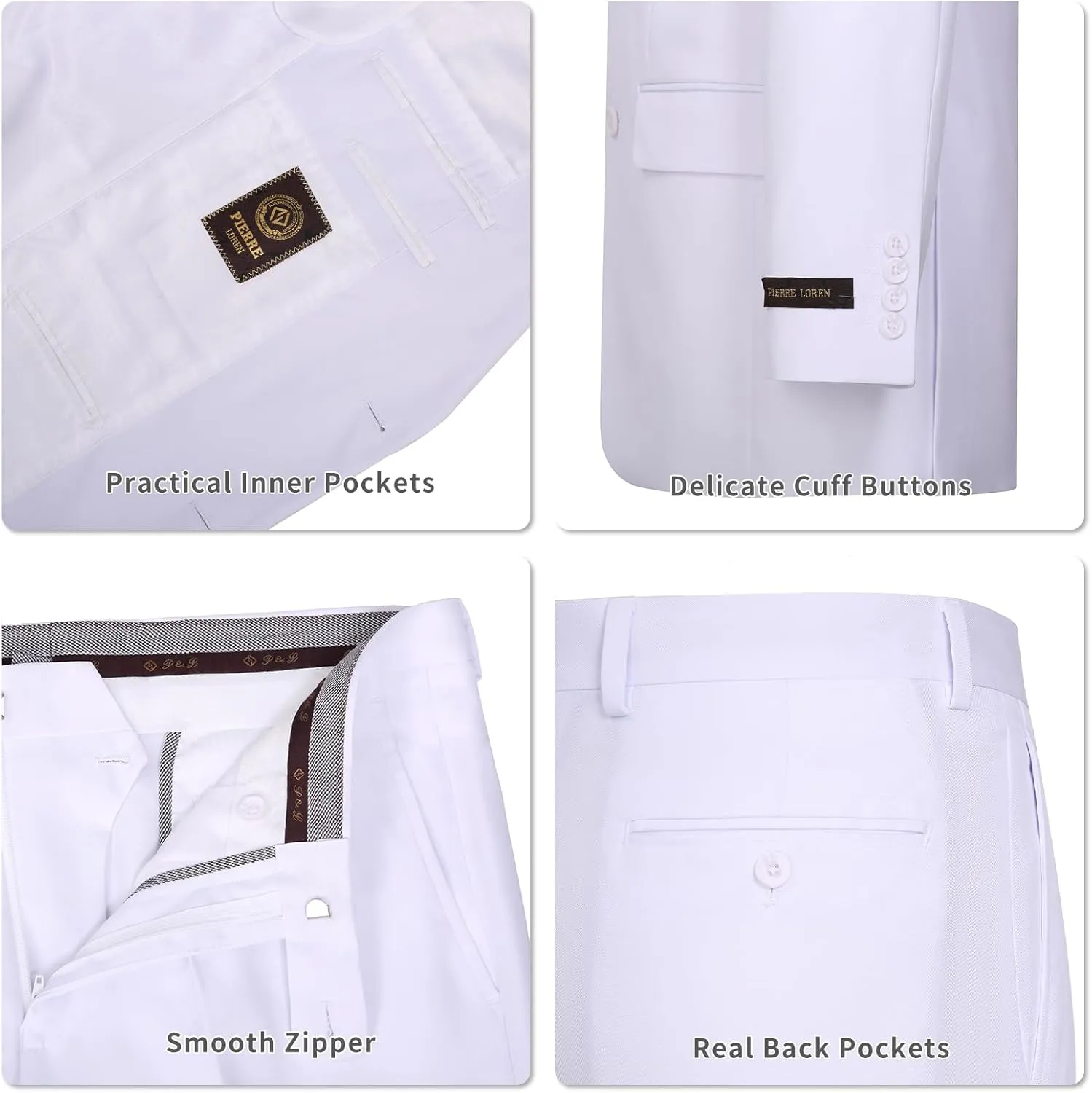 AMY ZHU Men's 2 Piece Suit Regular Fit Blazer Big and Tall Business Suit Jacket Suit Pants for Wedding