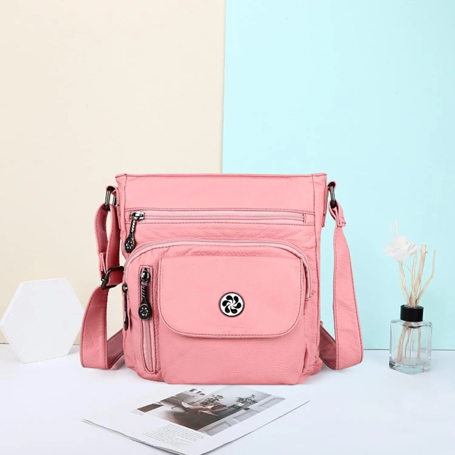 Angel Kiss Crossbody Bags Faux Vegan Leather Shoulder Bags for Women Small Handbag with Adjustable Strap