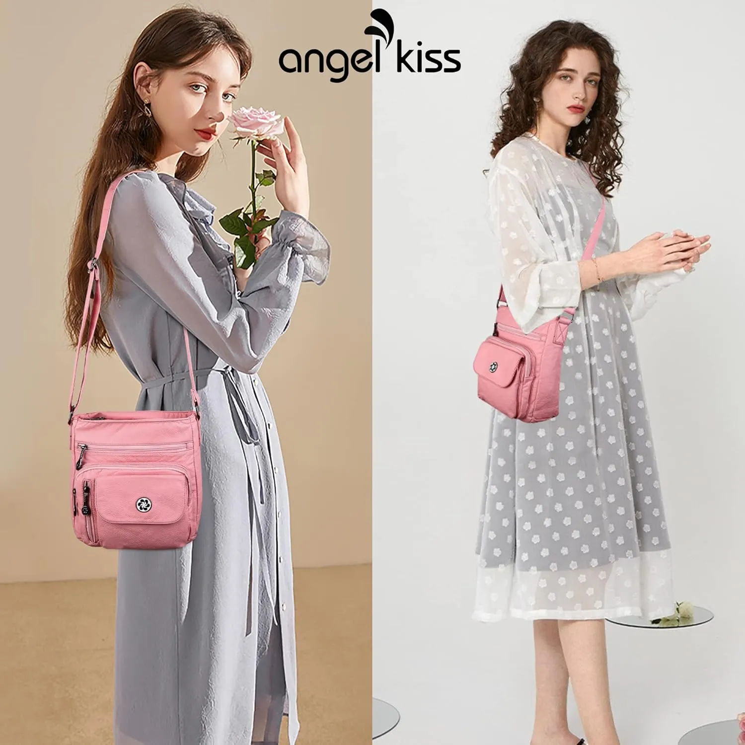 Angel Kiss Crossbody Bags Faux Vegan Leather Shoulder Bags for Women Small Handbag with Adjustable Strap