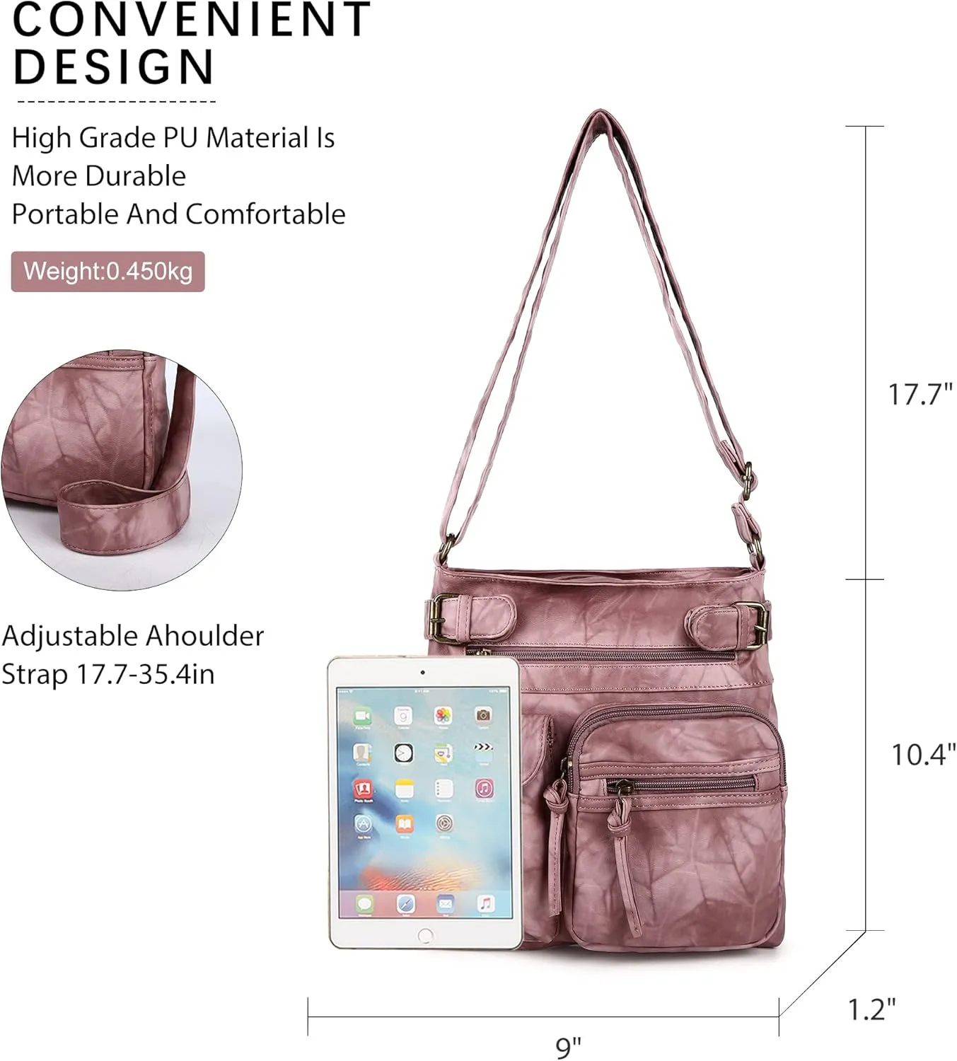 Angel Kiss Crossbody Bags for Women Washed Leather Shoulder Bags Multi Pocket Soft Hobo Purses and Medium Handbags