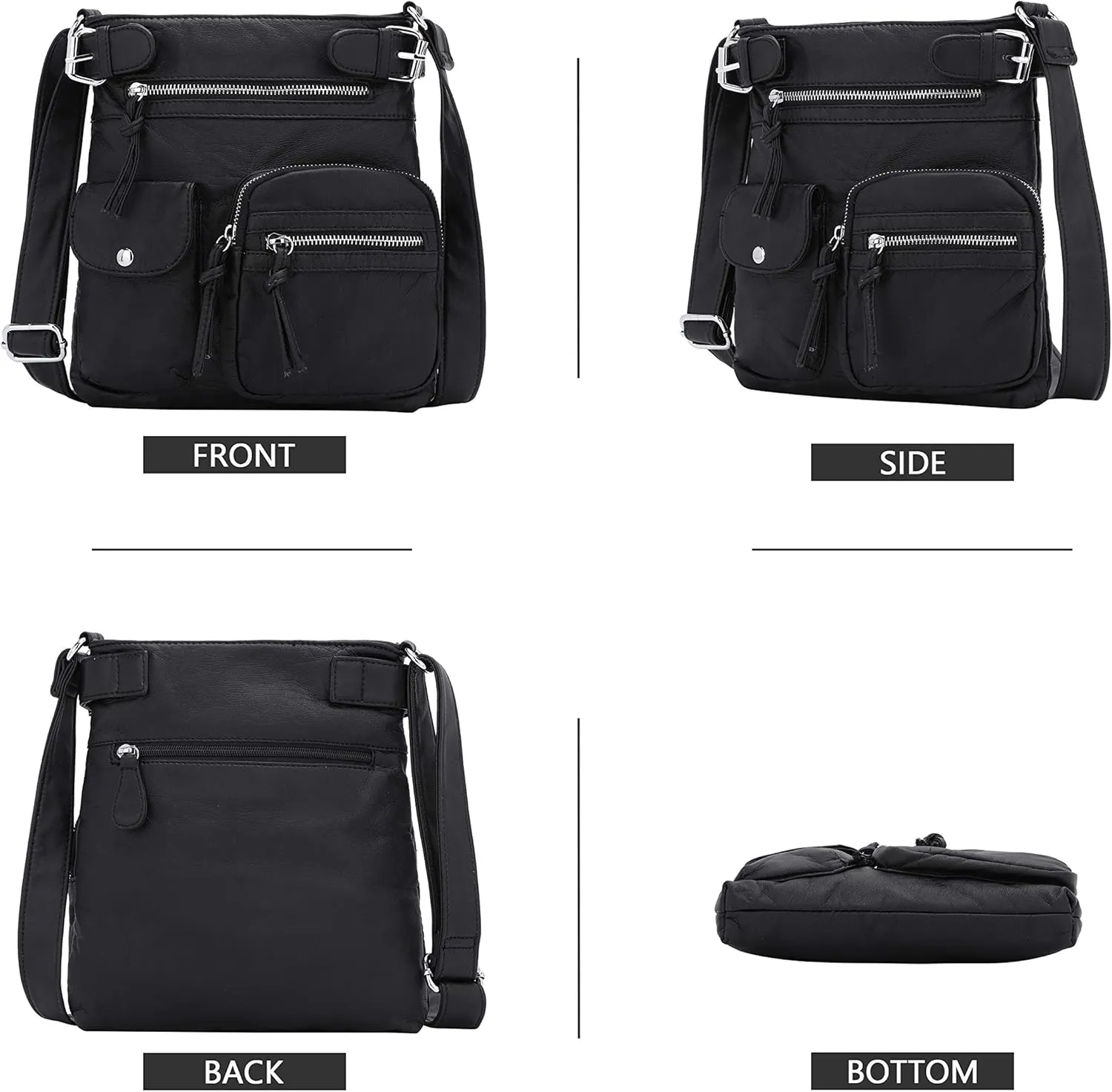 Angel Kiss Crossbody Bags for Women Washed Leather Shoulder Bags Multi Pocket Soft Hobo Purses and Medium Handbags