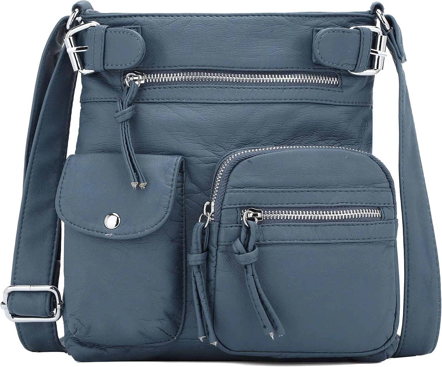 Angel Kiss Crossbody Bags for Women Washed Leather Shoulder Bags Multi Pocket Soft Hobo Purses and Medium Handbags