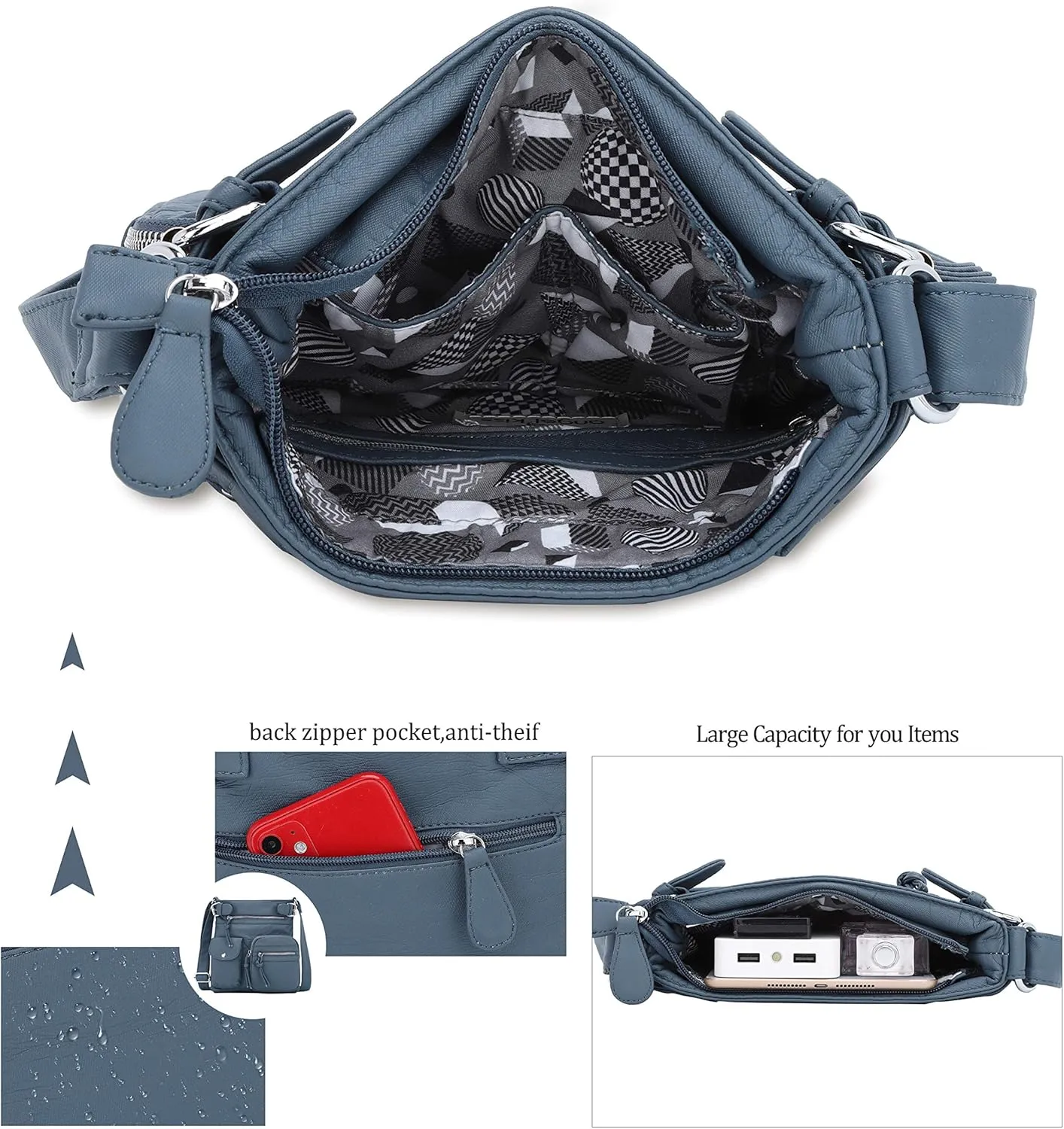 Angel Kiss Crossbody Bags for Women Washed Leather Shoulder Bags Multi Pocket Soft Hobo Purses and Medium Handbags