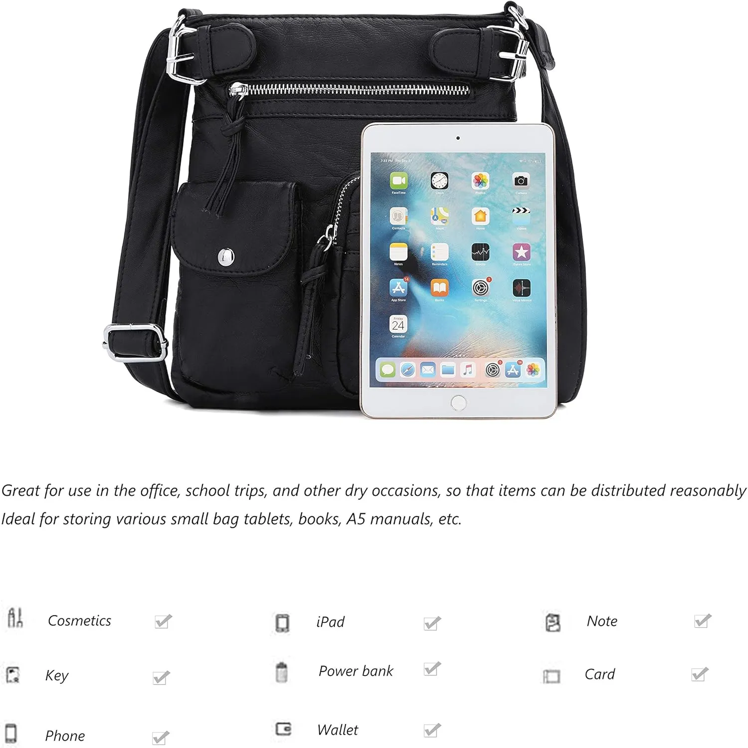 Angel Kiss Crossbody Bags for Women Washed Leather Shoulder Bags Multi Pocket Soft Hobo Purses and Medium Handbags