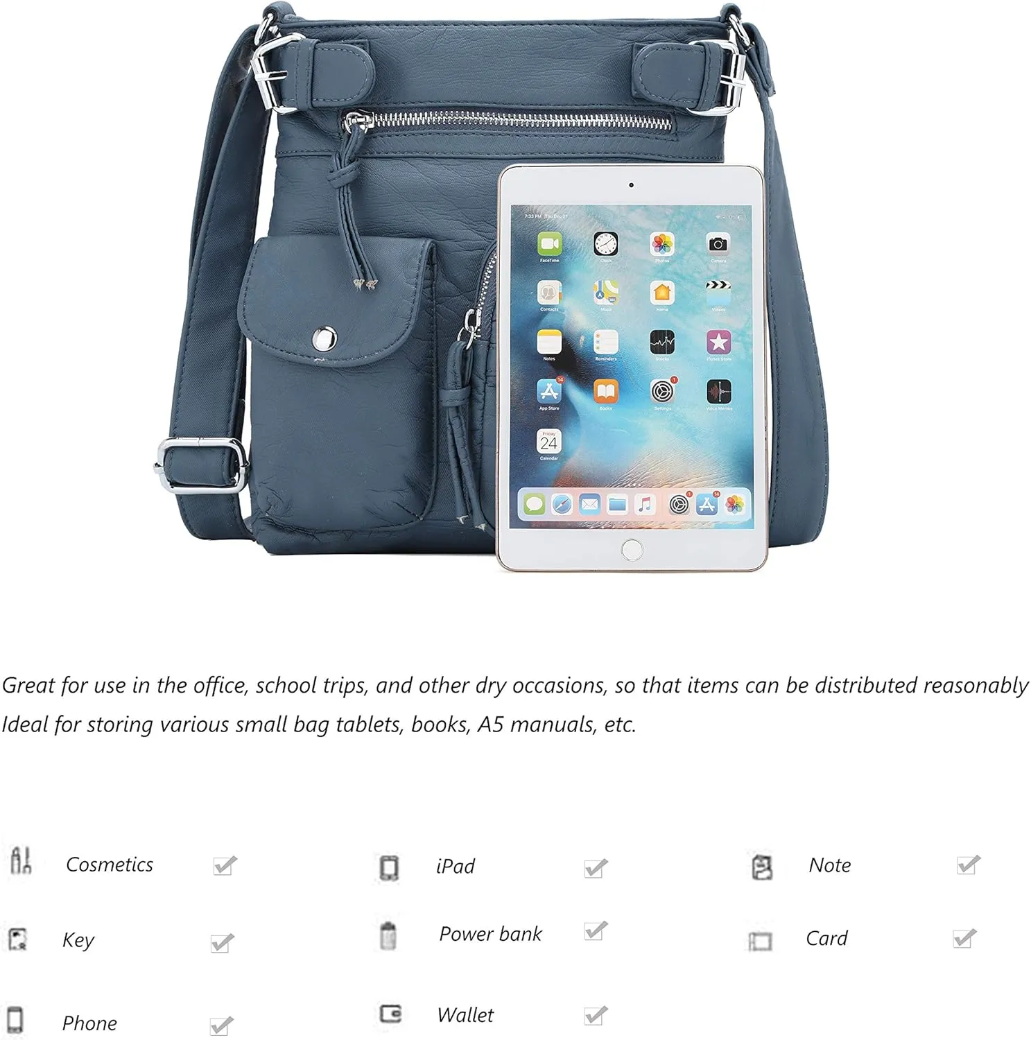 Angel Kiss Crossbody Bags for Women Washed Leather Shoulder Bags Multi Pocket Soft Hobo Purses and Medium Handbags