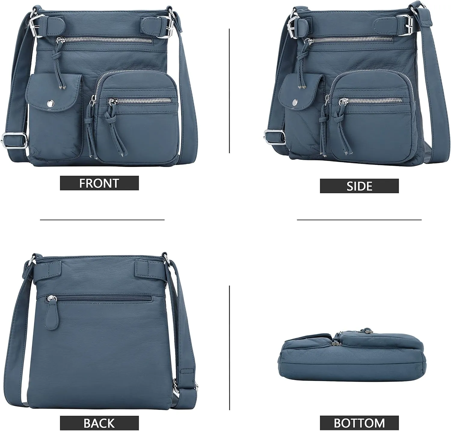 Angel Kiss Crossbody Bags for Women Washed Leather Shoulder Bags Multi Pocket Soft Hobo Purses and Medium Handbags