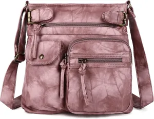 Angel Kiss Crossbody Bags for Women Washed Leather Shoulder Bags Multi Pocket Soft Hobo Purses and Medium Handbags