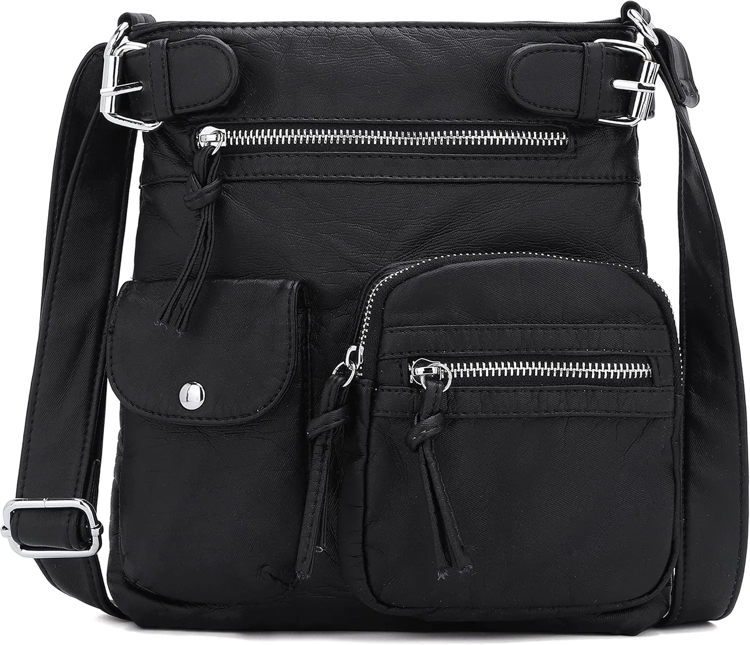 Angel Kiss Crossbody Bags for Women Washed Leather Shoulder Bags Multi Pocket Soft Hobo Purses and Medium Handbags