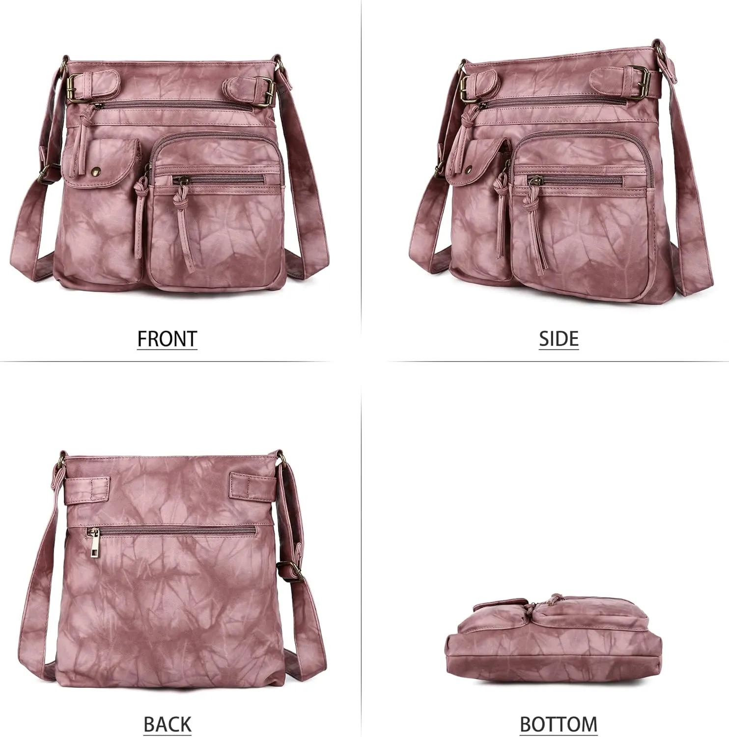 Angel Kiss Crossbody Bags for Women Washed Leather Shoulder Bags Multi Pocket Soft Hobo Purses and Medium Handbags