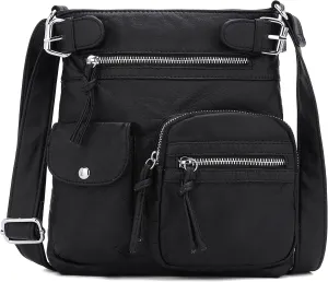 Angel Kiss Crossbody Bags for Women Washed Leather Shoulder Bags Multi Pocket Soft Hobo Purses and Medium Handbags