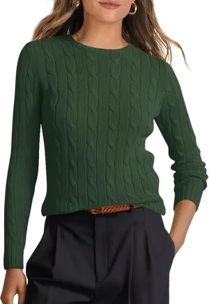 ANRABESS Womens Long Sleeve Cable Knit Sweater Jumper Crewneck Pullover Soft Dressy Casual Tops Cute 2024 Fall Trendy Outfits