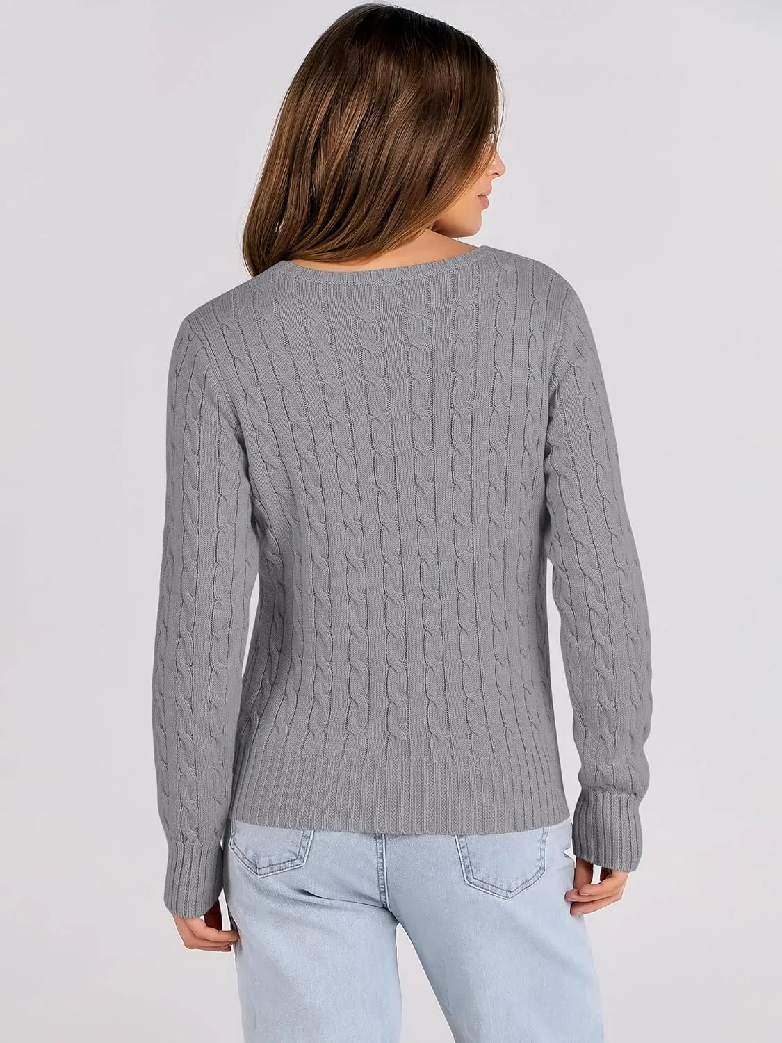 ANRABESS Womens Long Sleeve Cable Knit Sweater Jumper Crewneck Pullover Soft Dressy Casual Tops Cute 2024 Fall Trendy Outfits