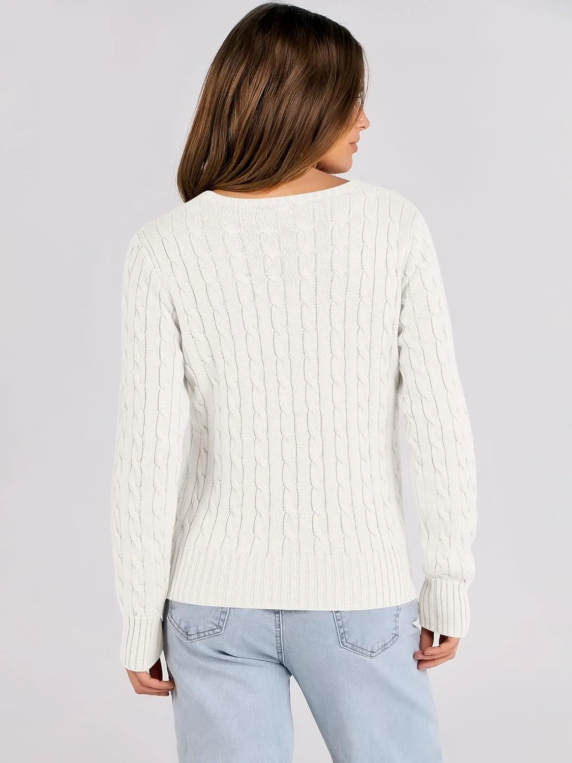 ANRABESS Womens Long Sleeve Cable Knit Sweater Jumper Crewneck Pullover Soft Dressy Casual Tops Cute 2024 Fall Trendy Outfits