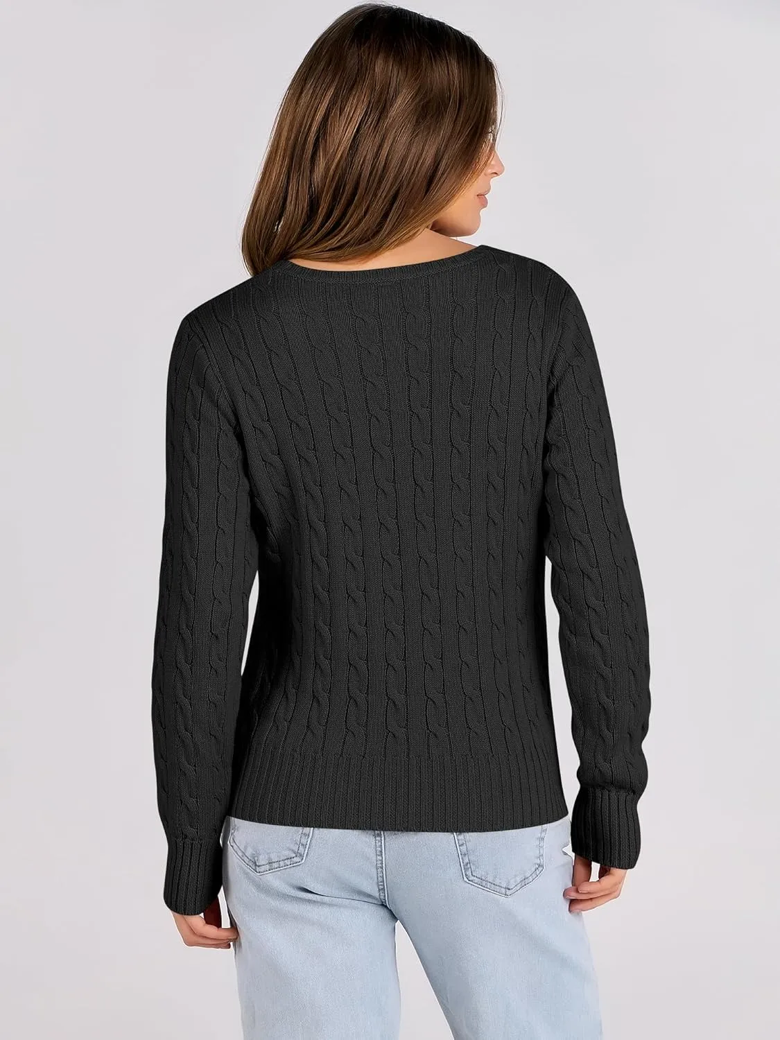 ANRABESS Womens Long Sleeve Cable Knit Sweater Jumper Crewneck Pullover Soft Dressy Casual Tops Cute 2024 Fall Trendy Outfits