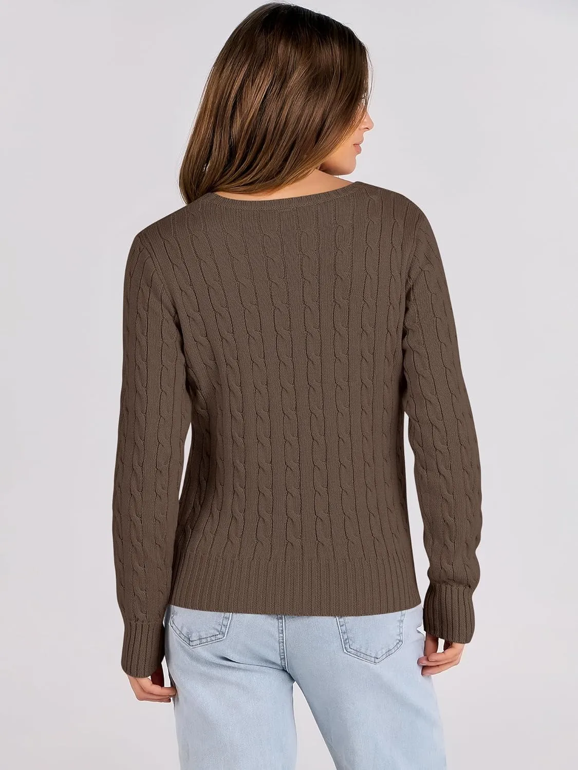 ANRABESS Womens Long Sleeve Cable Knit Sweater Jumper Crewneck Pullover Soft Dressy Casual Tops Cute 2024 Fall Trendy Outfits