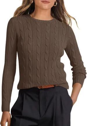 ANRABESS Womens Long Sleeve Cable Knit Sweater Jumper Crewneck Pullover Soft Dressy Casual Tops Cute 2024 Fall Trendy Outfits