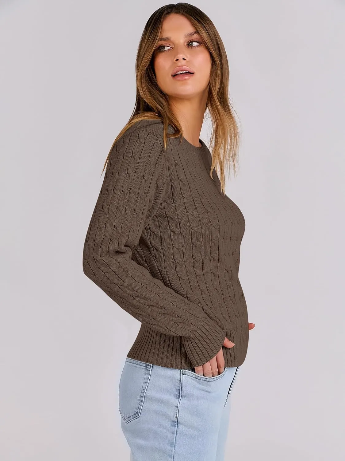ANRABESS Womens Long Sleeve Cable Knit Sweater Jumper Crewneck Pullover Soft Dressy Casual Tops Cute 2024 Fall Trendy Outfits