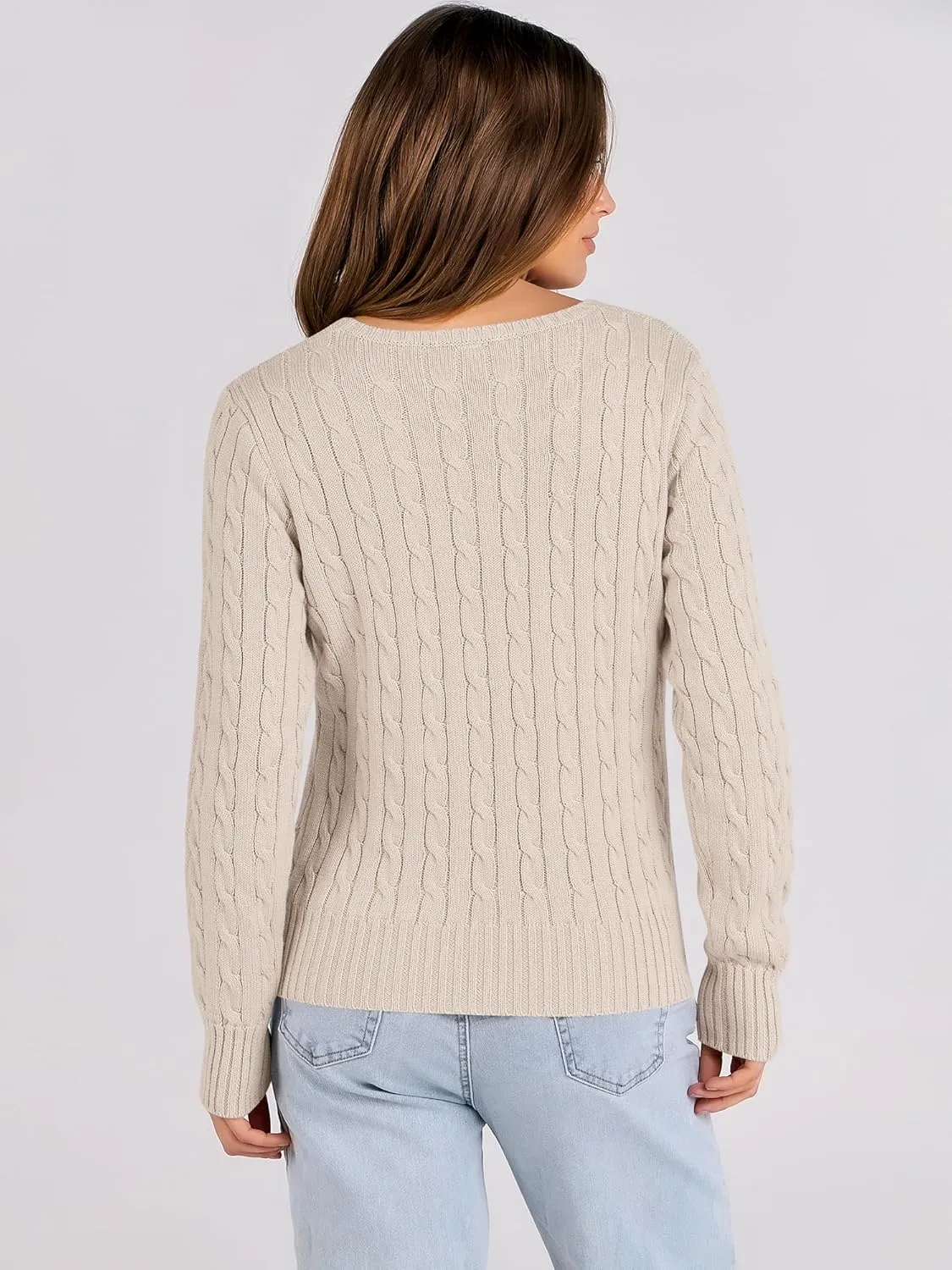 ANRABESS Womens Long Sleeve Cable Knit Sweater Jumper Crewneck Pullover Soft Dressy Casual Tops Cute 2024 Fall Trendy Outfits