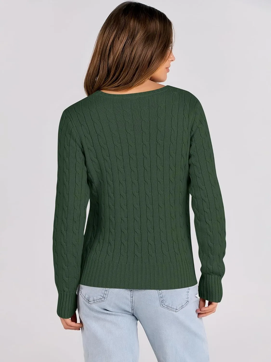 ANRABESS Womens Long Sleeve Cable Knit Sweater Jumper Crewneck Pullover Soft Dressy Casual Tops Cute 2024 Fall Trendy Outfits