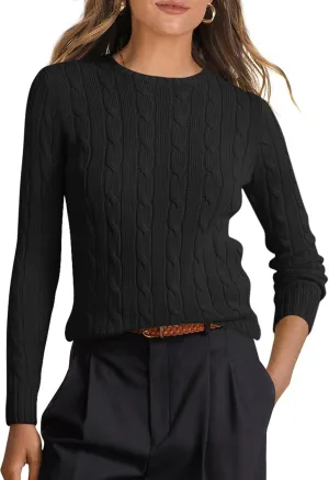 ANRABESS Womens Long Sleeve Cable Knit Sweater Jumper Crewneck Pullover Soft Dressy Casual Tops Cute 2024 Fall Trendy Outfits