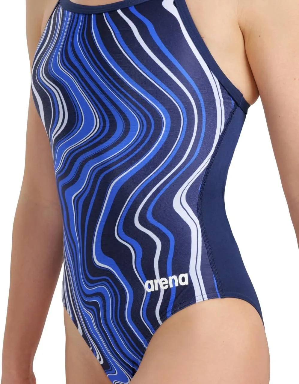 ARENA Women's Performance Marbled Sports Swimsuit Light Drop Back Bathing Suit