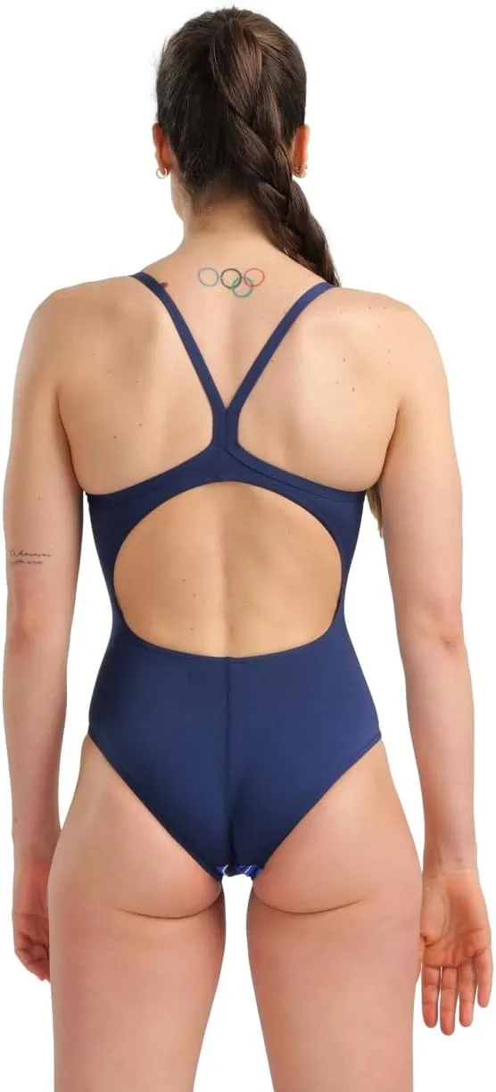 ARENA Women's Performance Marbled Sports Swimsuit Light Drop Back Bathing Suit
