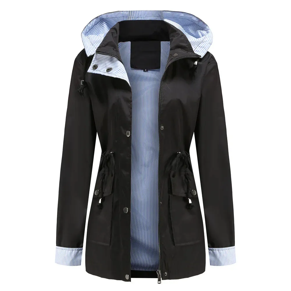 Autumn Winter Women Hooded Windbreaker Hiking Jacket Outdoor Camping Jackets Long Sleeve Zipper Waterproof Coat Outwear S-3XL