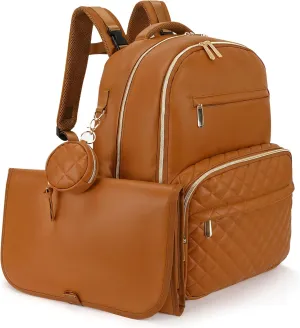 Award-Winning 3 in 1 Faux Leather Diaper Bag Backpack  Stylish Unisex 31L Design, 21 Pockets, USB Port, Changing Pad, Pacifier Case, Stroller Straps & Waterproof PU Leather Diaper Bag