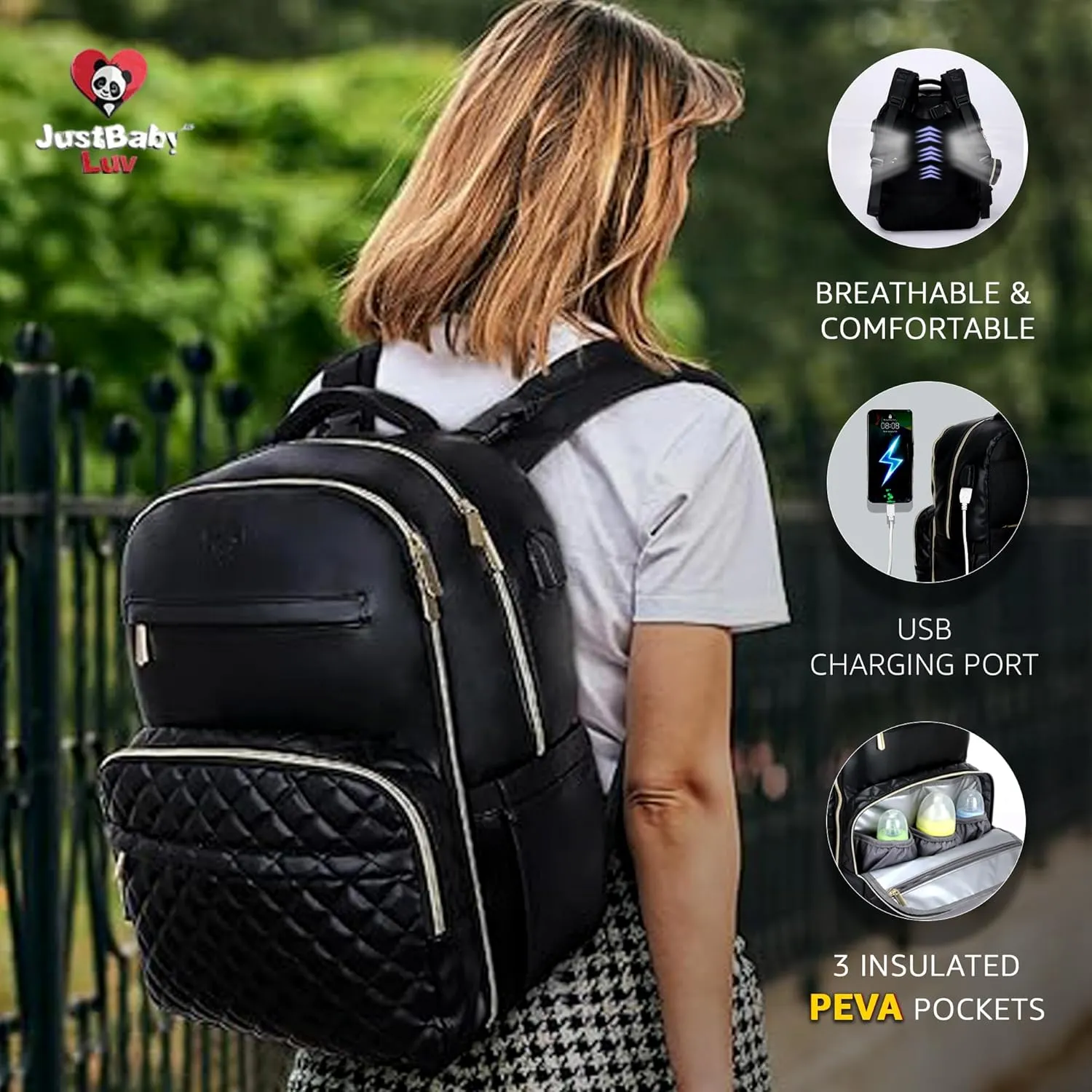 Award-Winning 3 in 1 Vegan Leather Diaper Bag Backpack  Large PU Leather Diaper Bag Design with 21 Pockets, USB Port, Changing Pad, Pacifier Case, Stroller Straps, Waterproof, Stylish, Unisex 31L
