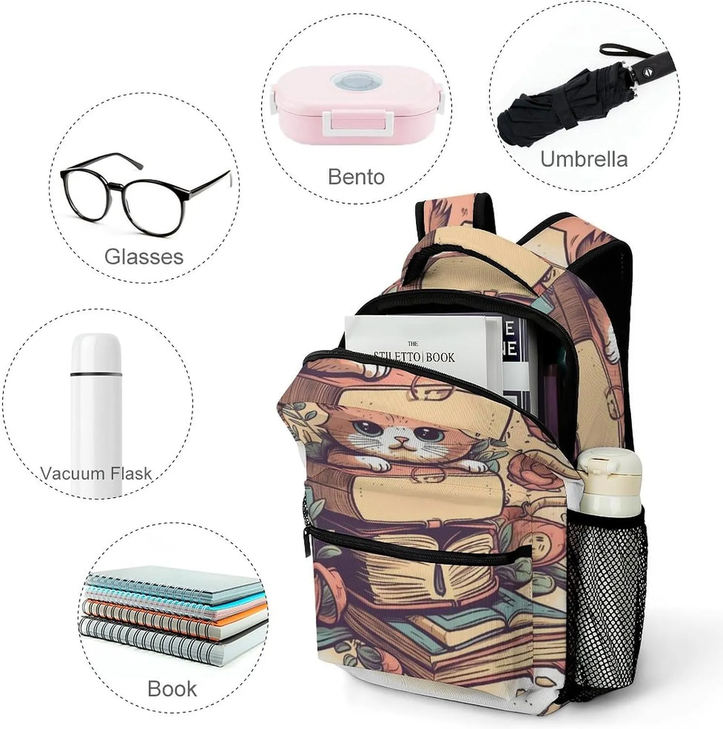 Backpacks Light Brown Cartoon Travel Bag Laptop Backpack Casual Daypack for Weekender Business Hiking