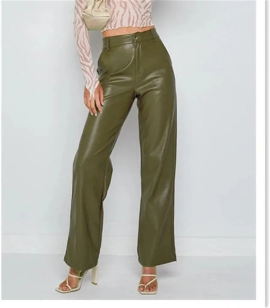Baggy PU Faux Leather Pants for Women High Waist Straight Wide Leg Trousers Vintage 90s Punk Fashion Streetwear Pants