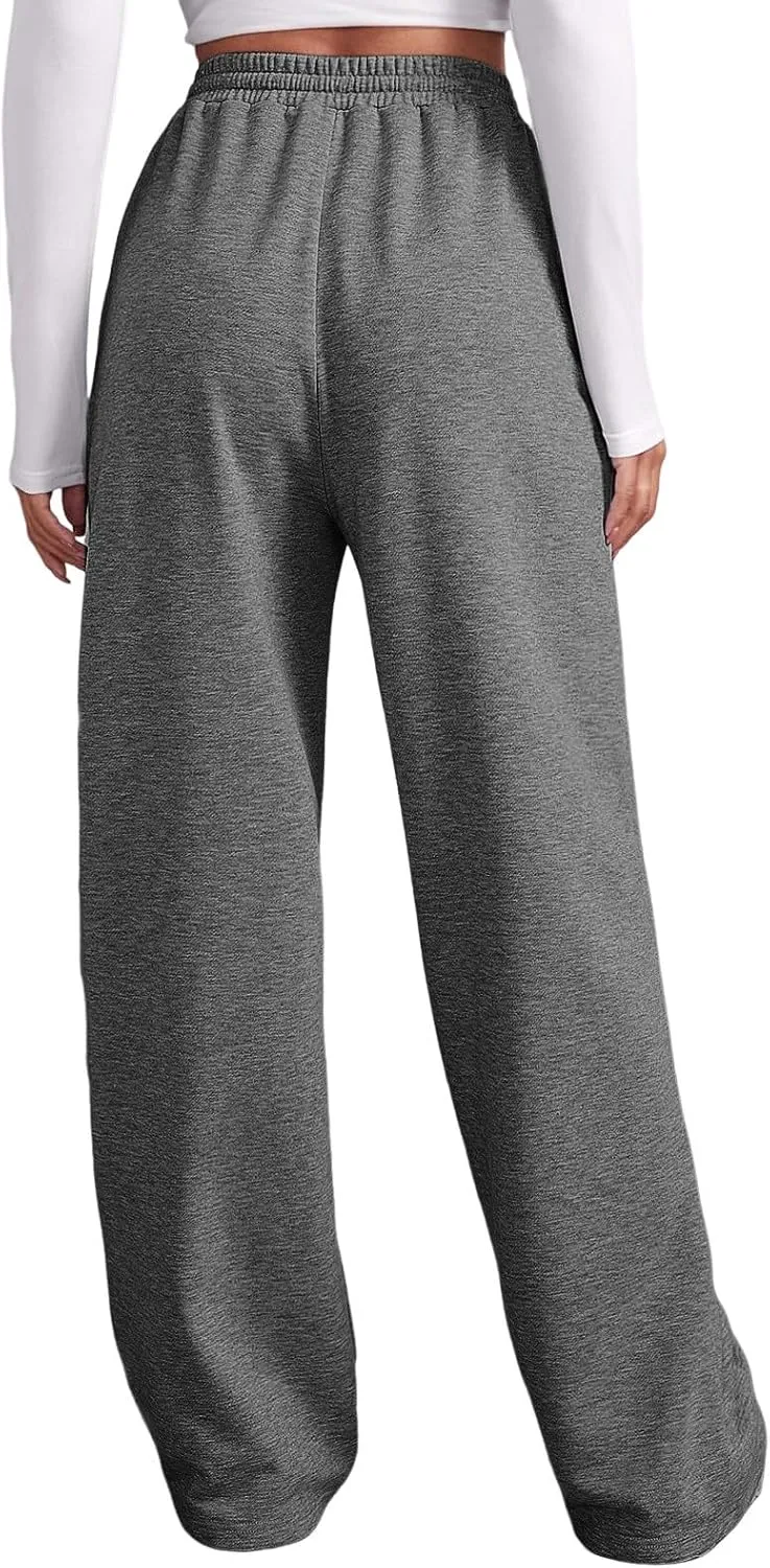 Baggy Sweatpants for Women Elastic High Waist Drawstring Straight Wide Leg Lounge Pants Open Bottom Athletic Joggers Trousers
