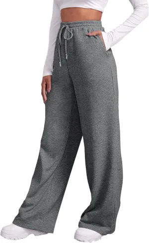 Baggy Sweatpants for Women Elastic High Waist Drawstring Straight Wide Leg Lounge Pants Open Bottom Athletic Joggers Trousers
