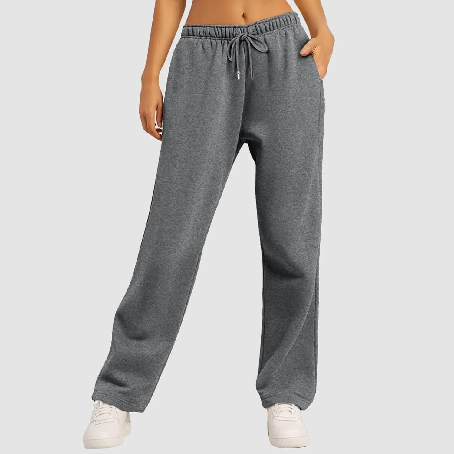 Baggy Sweatpants for Women Elastic High Waist Drawstring Straight Wide Leg Lounge Pants Open Bottom Athletic Joggers Trousers
