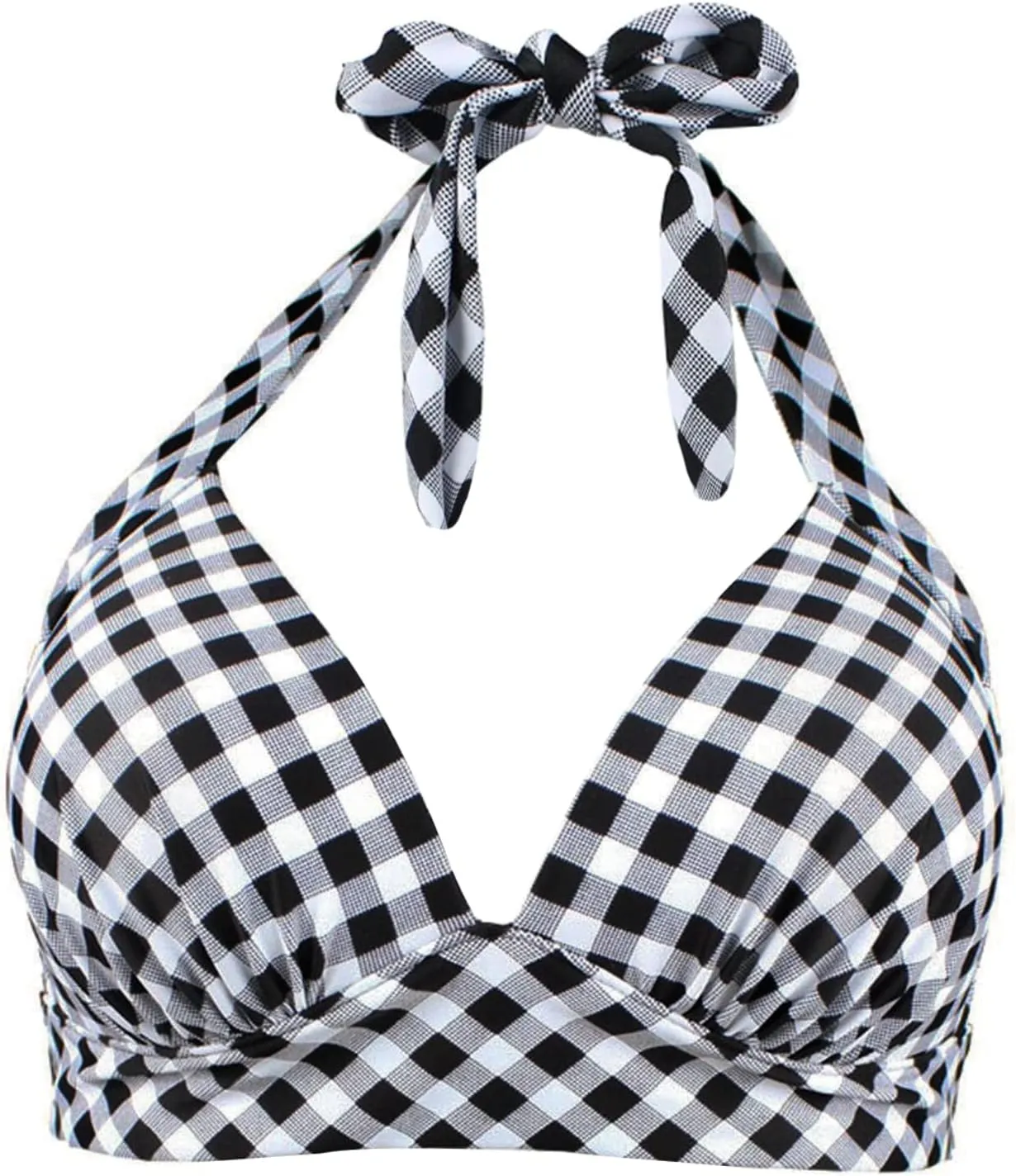 Balasami Women's Vintage 50s Halter Neck Tie Knot Back Soft Molded Padding Bikini Top Swimsuit Bathing Suit Tops Only