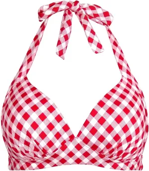 Balasami Women's Vintage 50s Halter Neck Tie Knot Back Soft Molded Padding Bikini Top Swimsuit Bathing Suit Tops Only
