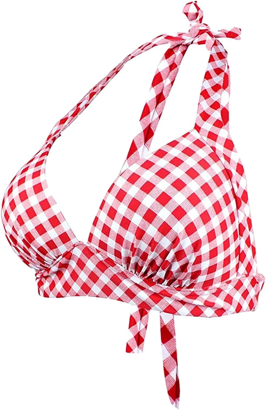 Balasami Women's Vintage 50s Halter Neck Tie Knot Back Soft Molded Padding Bikini Top Swimsuit Bathing Suit Tops Only