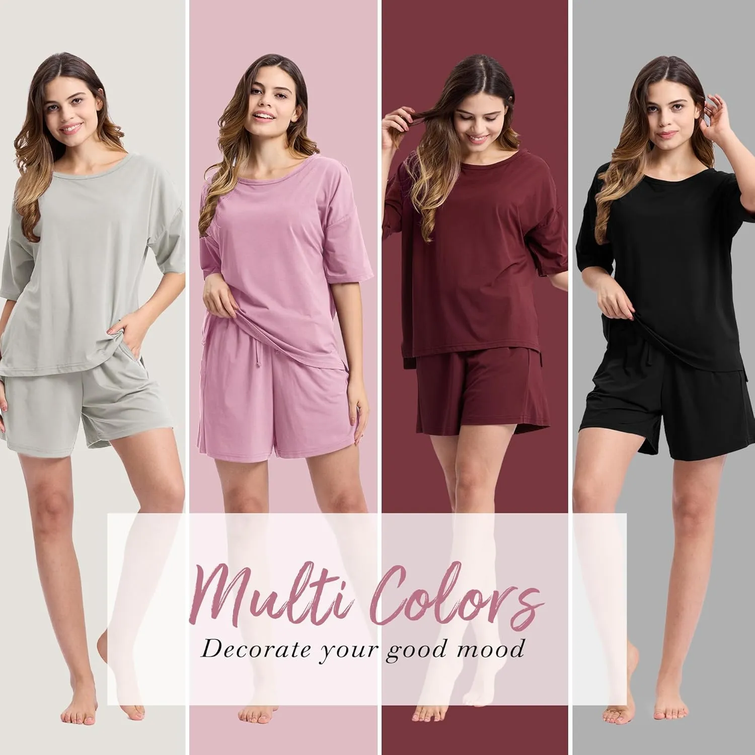 BAMBOO COOL Women's Pajama Sets 2-piece Sleepwear Lounge Sleep Set Soft Short Sleeve Tops and Shorts with Pockets