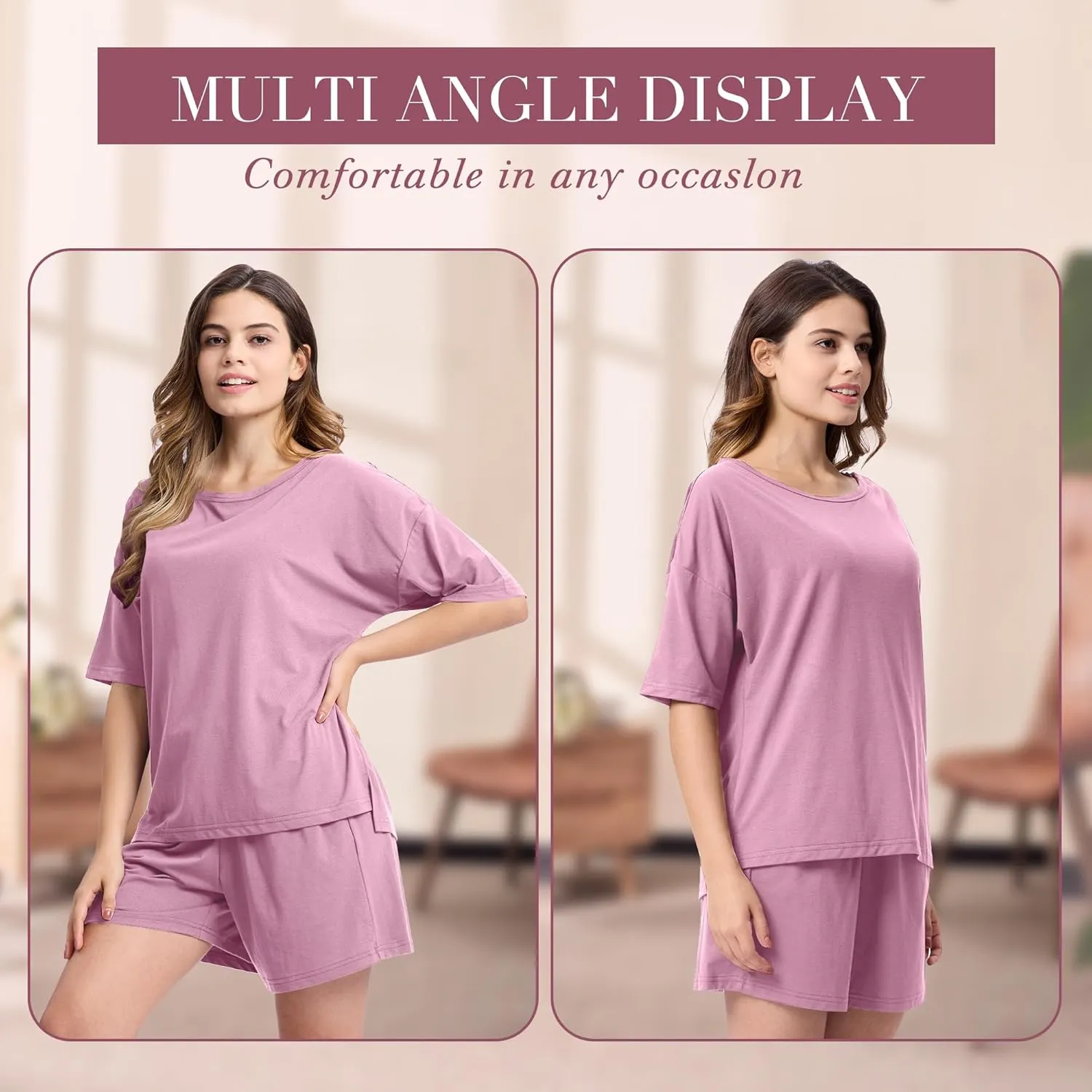 BAMBOO COOL Women's Pajama Sets 2-piece Sleepwear Lounge Sleep Set Soft Short Sleeve Tops and Shorts with Pockets