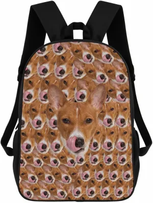 Basenji Dog Backpack, Dog Head Face Laptop Backpack, Bookbag, Daypack for Hiking Work Camping 17 Inch