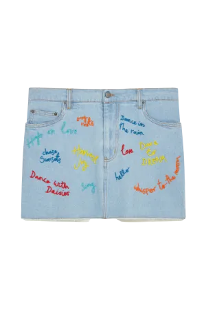 Beaded Word Denim Skirt