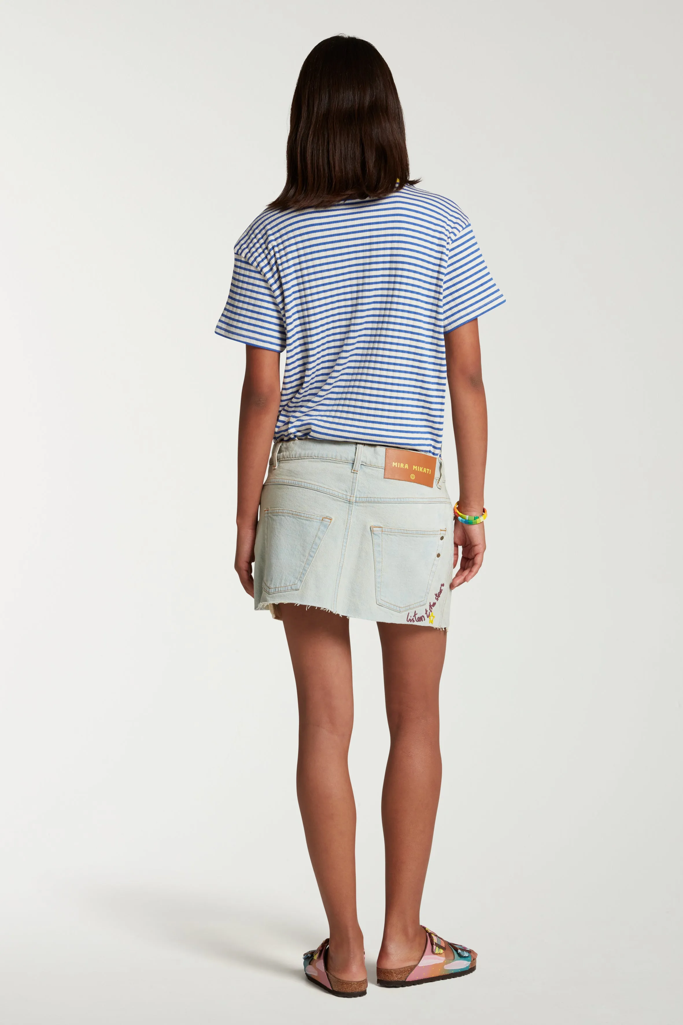 Beaded Word Denim Skirt
