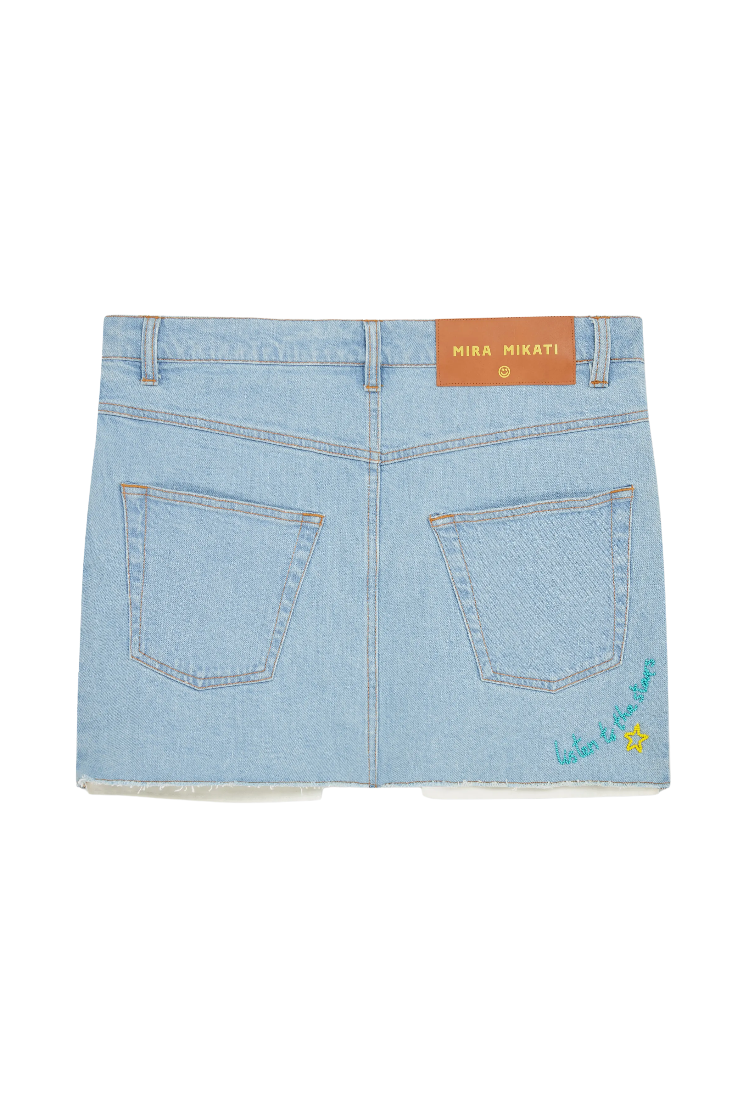 Beaded Word Denim Skirt