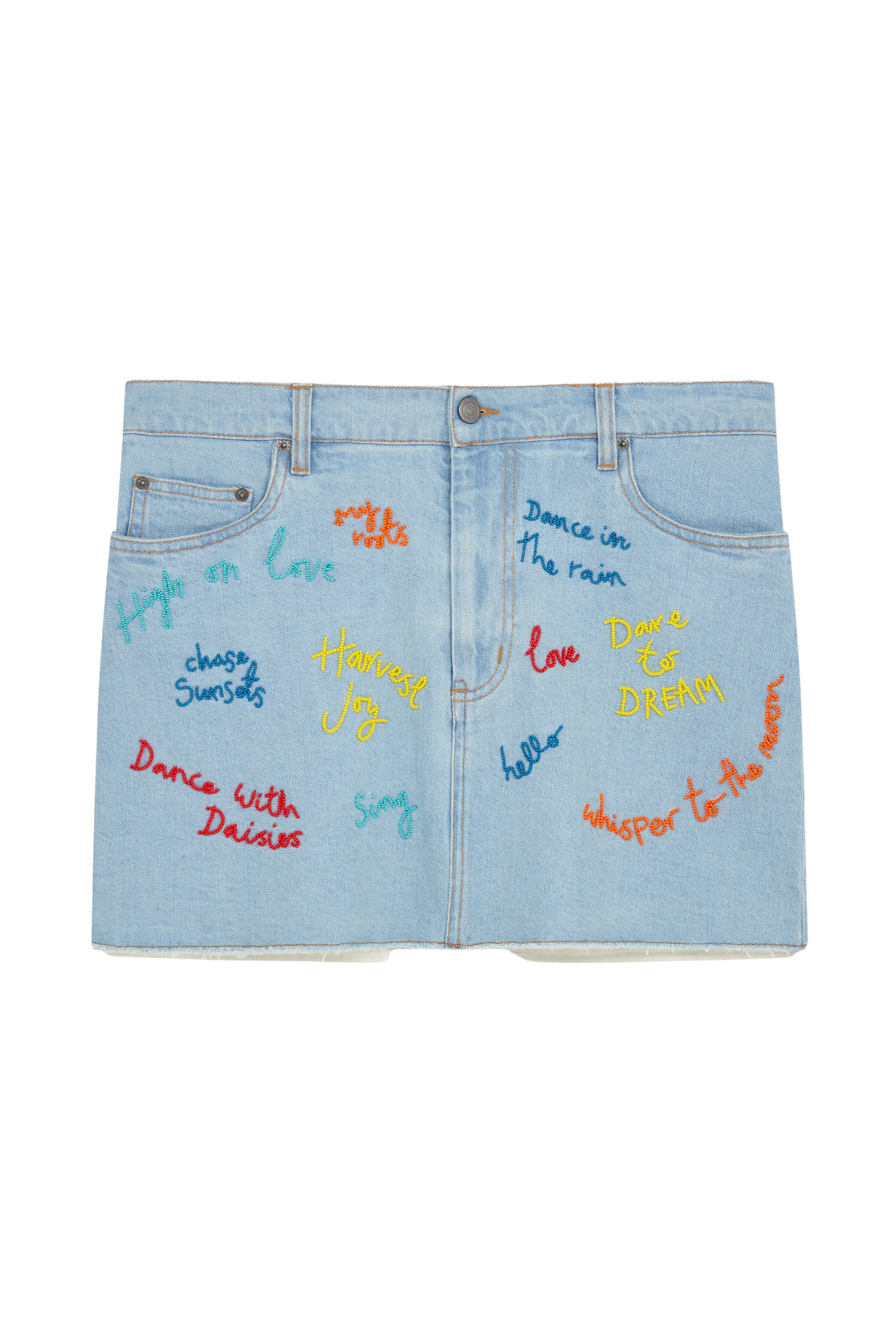 Beaded Word Denim Skirt