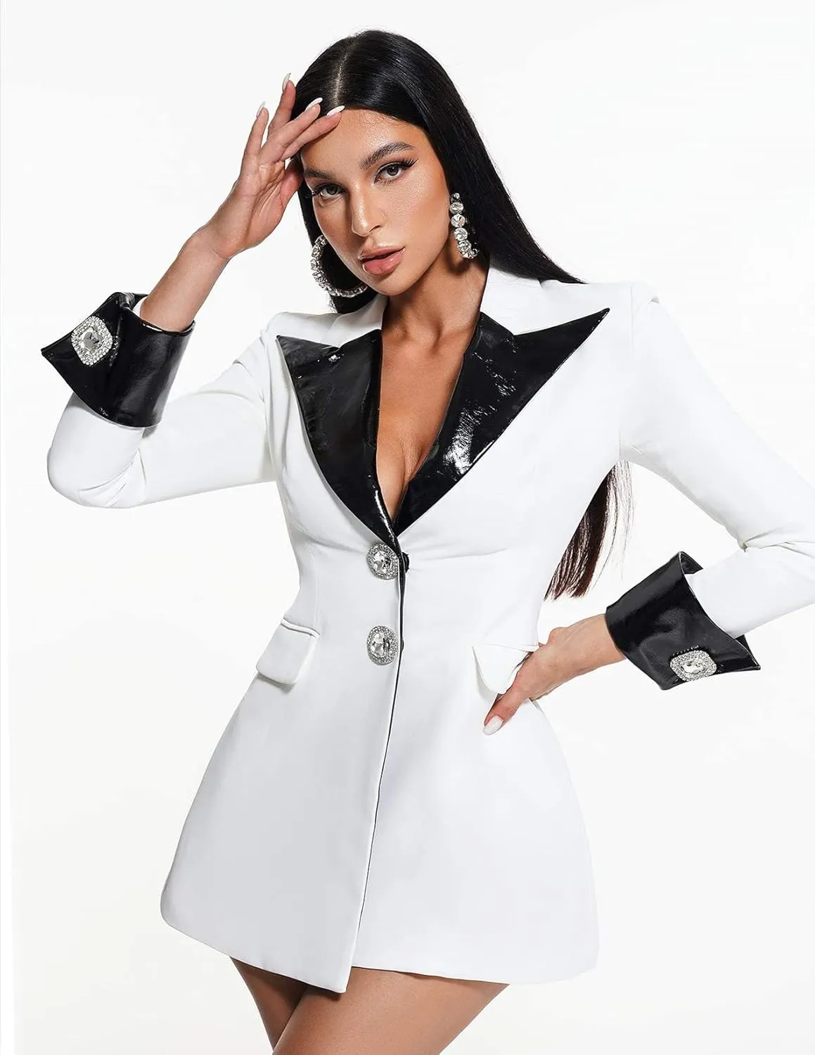 BELLA BARNETT Stunning Blazer Dress for Women V Neck Womens Blazer Sexy Blazer Dress Long Sleeve Womens Suit