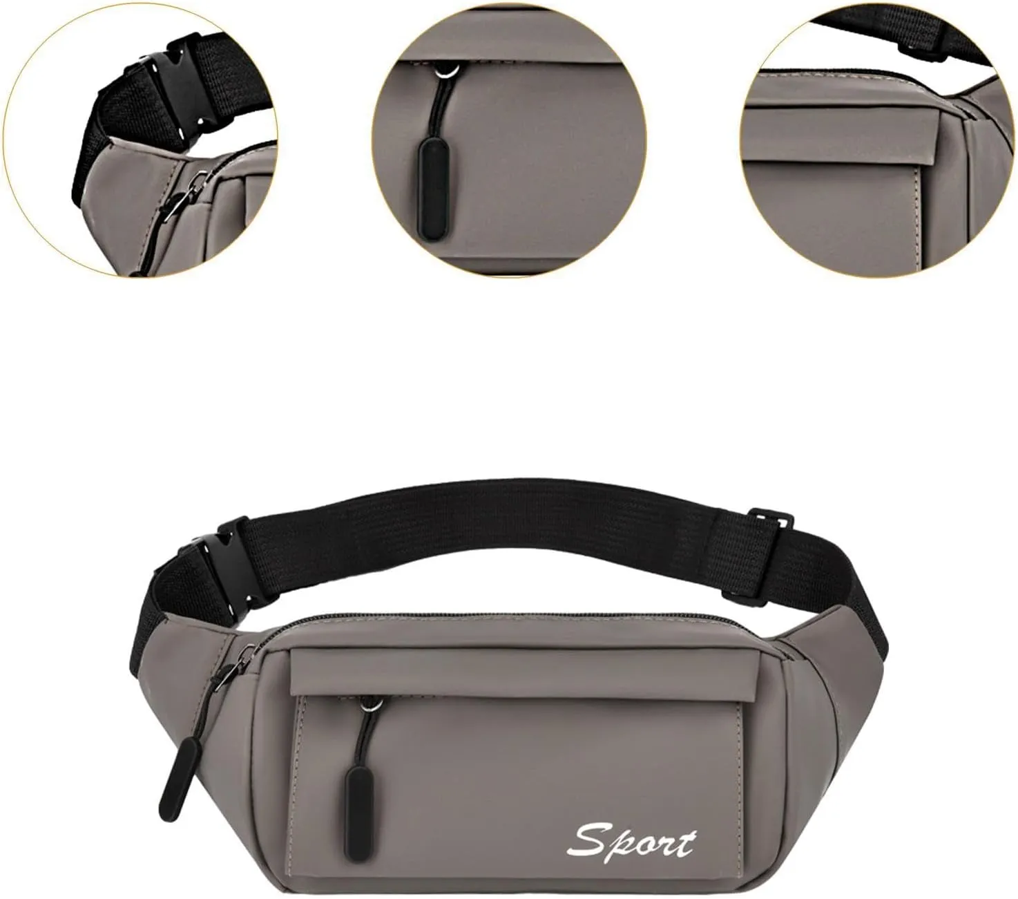 Belt Bag, Hip Bag for Running, Camping, Workout, Gym, Cycling, Light Grey
