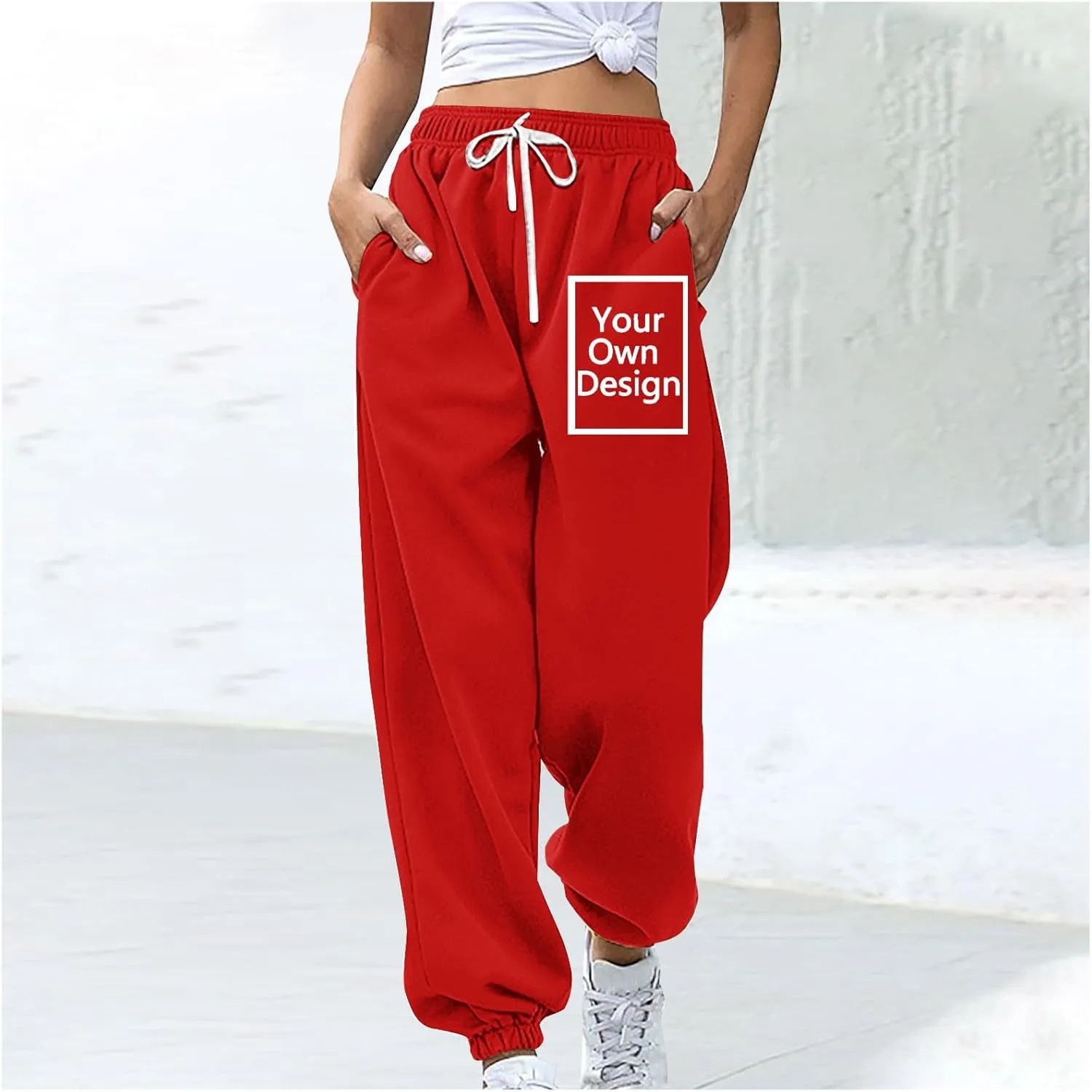 Binmer Custom Sweatpants Jogger Pants for Womens, Personalized Design Your Own Add Image Text Photo Drawstring Sport Trousers